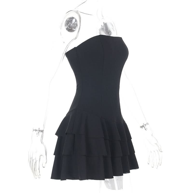 Chic Black Ruffle Strapless Mini Dress - Your Go-To for Fall Parties & Holiday Glam