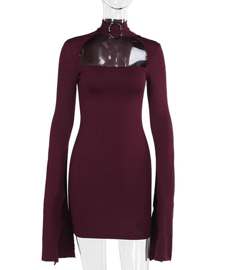 Siren Song Black Choker Mini Dress: Dramatic Slit Sleeves & Chic Cut-Out for Fall Nights & Holiday Parties