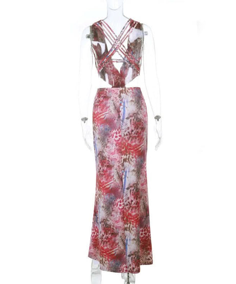 Fall Fiesta Chic: Vibrant Print V-Neck Cut-Out Maxi Dress for American Women