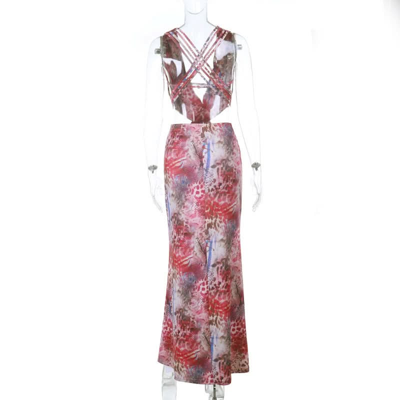 Fall Fiesta Chic: Vibrant Print V-Neck Cut-Out Maxi Dress for American Women