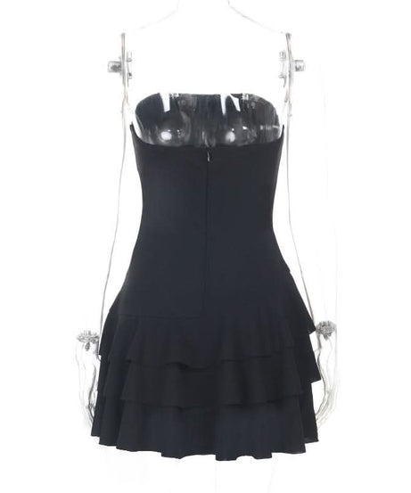 Chic Black Ruffle Strapless Mini Dress - Your Go-To for Fall Parties & Holiday Glam