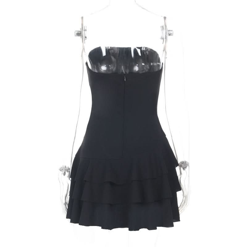 Chic Black Ruffle Strapless Mini Dress - Your Go-To for Fall Parties & Holiday Glam