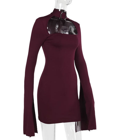 Siren Song Black Choker Mini Dress: Dramatic Slit Sleeves & Chic Cut-Out for Fall Nights & Holiday Parties