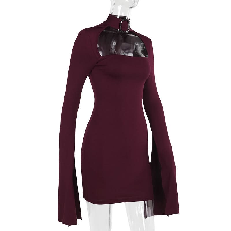 Siren Song Black Choker Mini Dress: Dramatic Slit Sleeves & Chic Cut-Out for Fall Nights & Holiday Parties