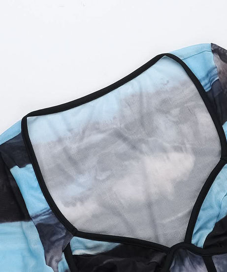 Ocean Hues Mesh Corset Crop Top – Trendy Long Sleeve Bustier for Fall Nights