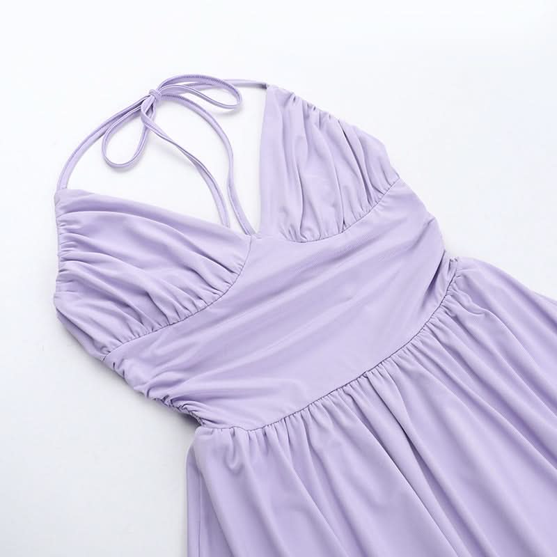 Flirty Lilac Halter Mini Dress | Ruched Bodice & Tiered Skirt for Your Next Getaway