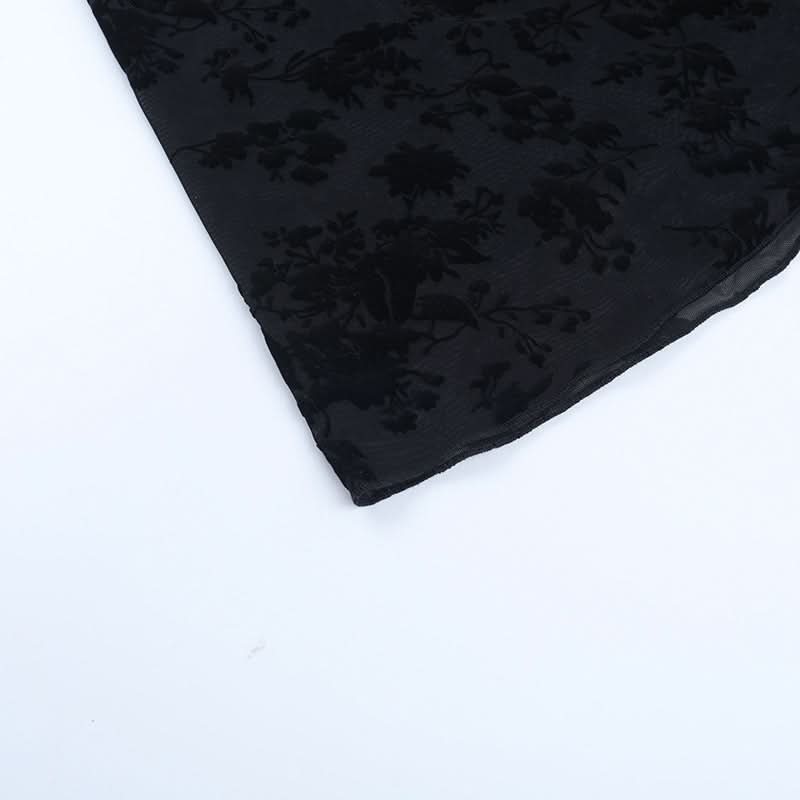 Fall Glamour: Black Velvet Burnout Floral Maxi Dress - Lace-Up V-Neck Formal Gown