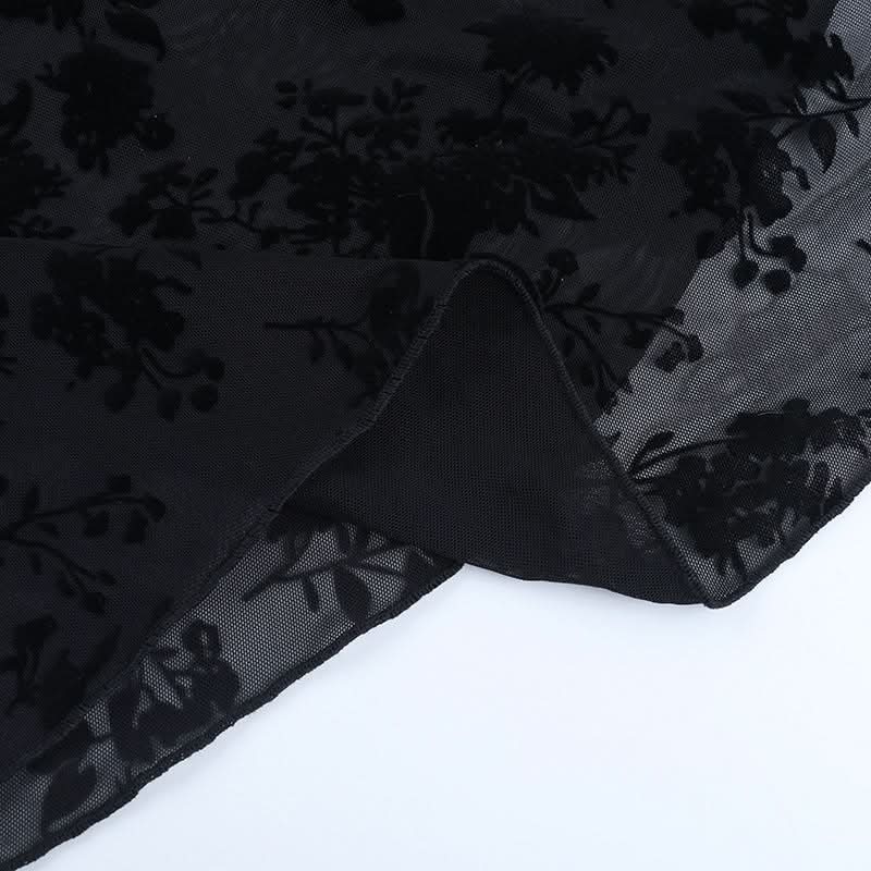 Fall Glamour: Black Velvet Burnout Floral Maxi Dress - Lace-Up V-Neck Formal Gown