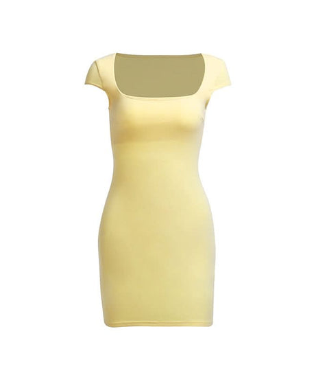 Sunshine Chic: Square Neck Cap Sleeve Bodycon Mini Dress - Your Versatile Fall & Holiday Essential
