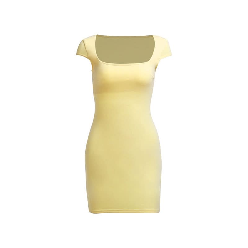 Sunshine Chic: Square Neck Cap Sleeve Bodycon Mini Dress - Your Versatile Fall & Holiday Essential