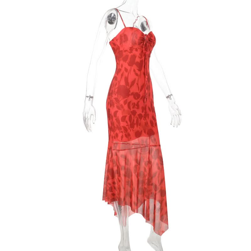 Vibrant Red Floral Tie-Front Cami Midi Dress - Chic for Fall Soirees & Resort Escapes