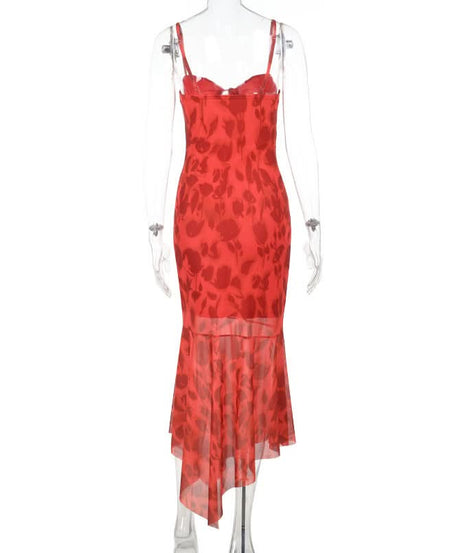 Vibrant Red Floral Tie-Front Cami Midi Dress - Chic for Fall Soirees & Resort Escapes