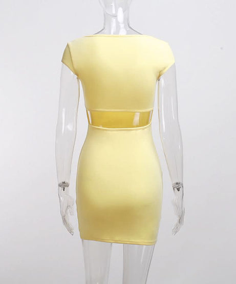 Sunshine Chic: Square Neck Cap Sleeve Bodycon Mini Dress - Your Versatile Fall & Holiday Essential