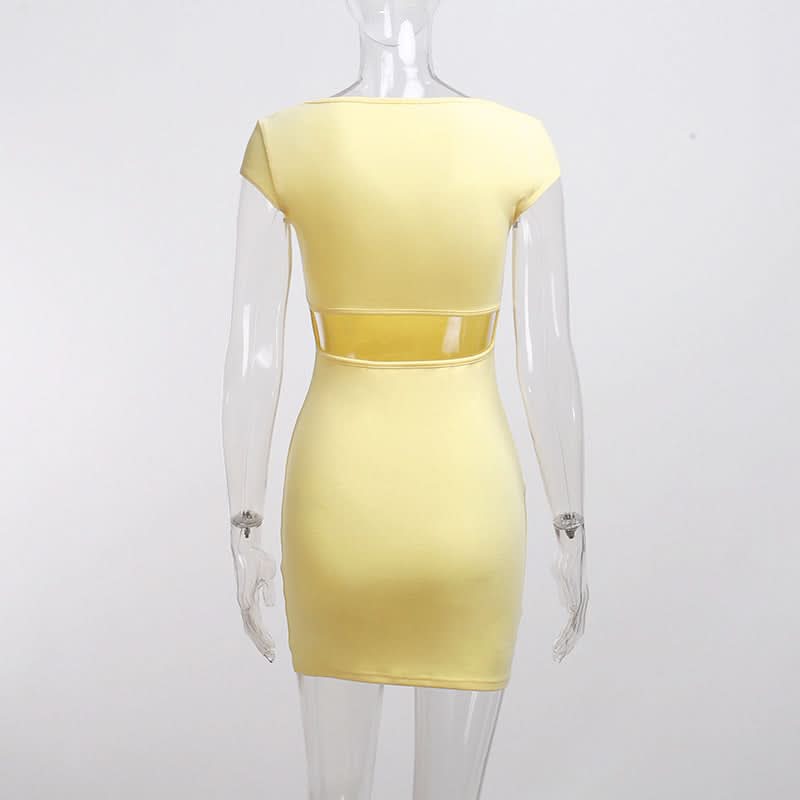 Sunshine Chic: Square Neck Cap Sleeve Bodycon Mini Dress - Your Versatile Fall & Holiday Essential