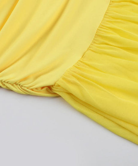 Radiant Yellow Ruched Halter Maxi Dress - Perfect for Destination Weddings & Holiday Getaways