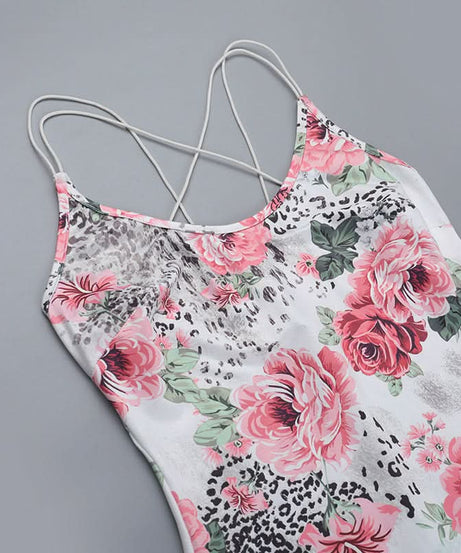 Autumn Bloom & Wild Sophistication: Pink Floral Leopard Mermaid Maxi Dress - Elegant Cross-Back Gown