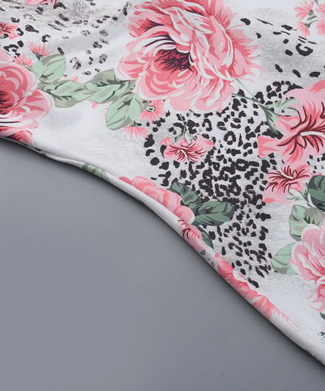 Autumn Bloom & Wild Sophistication: Pink Floral Leopard Mermaid Maxi Dress - Elegant Cross-Back Gown