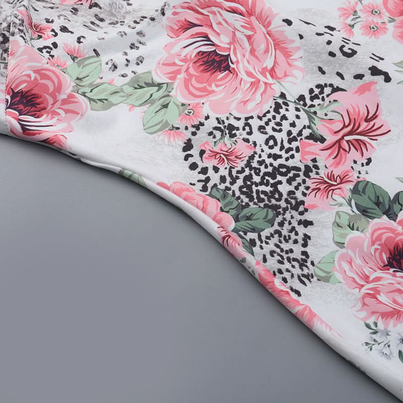 Autumn Bloom & Wild Sophistication: Pink Floral Leopard Mermaid Maxi Dress - Elegant Cross-Back Gown