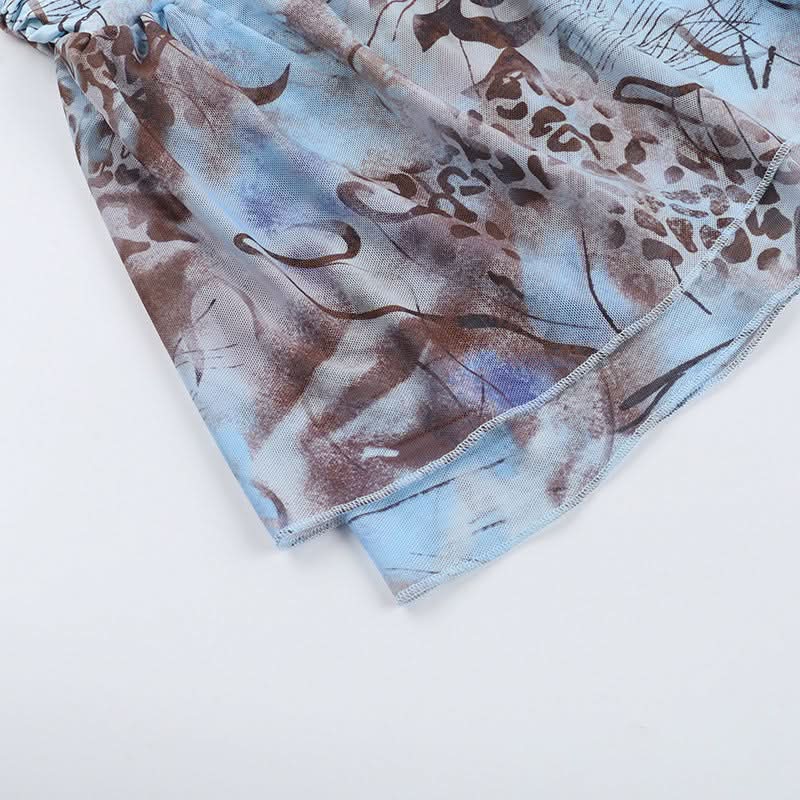 Y2K Abstract Print Halter Mini Dress - Chic Fall Getaway & Party Style