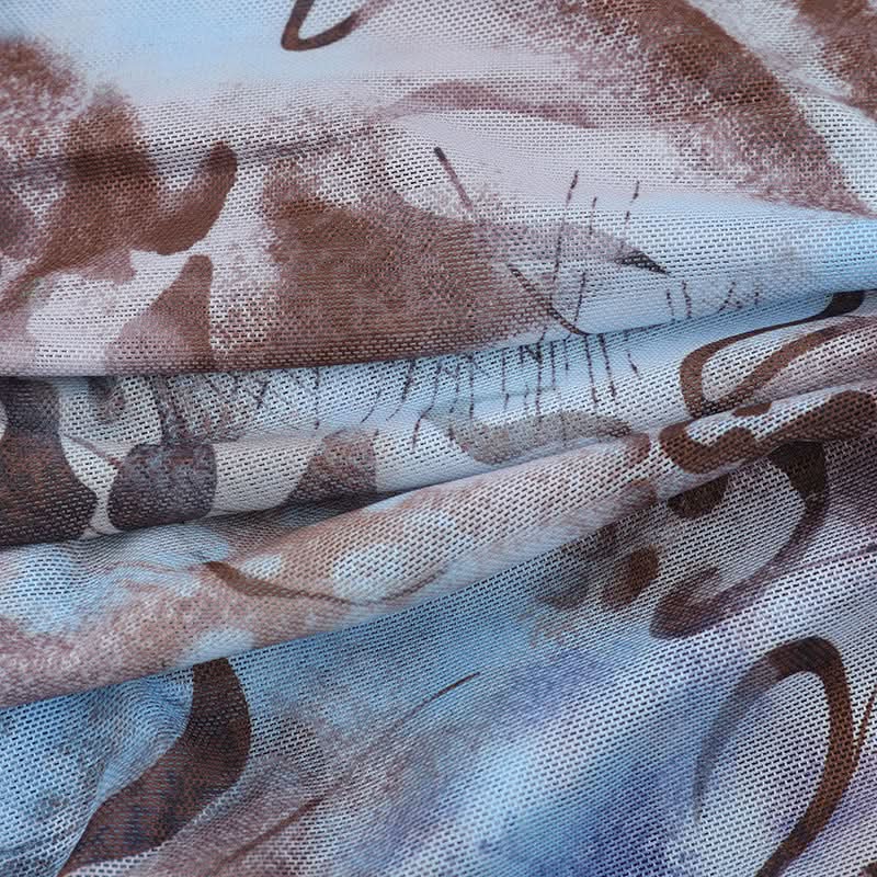 Y2K Abstract Print Halter Mini Dress - Chic Fall Getaway & Party Style