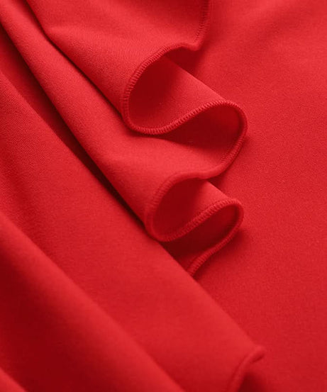 Scarlet Glamour: Red Halter Slit Midi Dress with Romantic Floral Detail - Your Statement Piece for Fall & Holiday