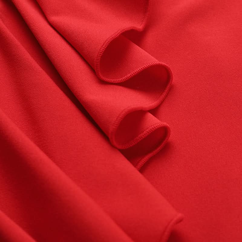 Scarlet Glamour: Red Halter Slit Midi Dress with Romantic Floral Detail - Your Statement Piece for Fall & Holiday