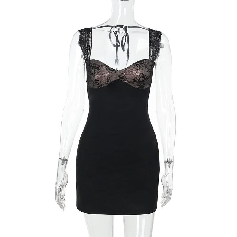 Sultry Lace Halter Bodycon Mini Dress - Your Perfect LBD for Fall & Holiday Parties