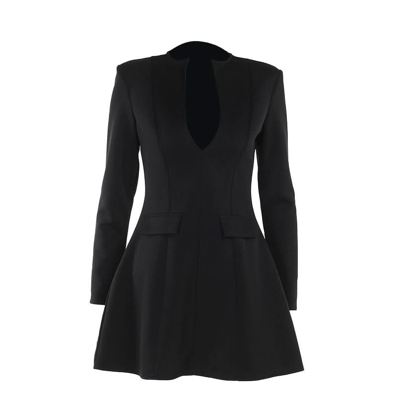 The 'It' Dress for Fall: Black Deep V-Neck Blazer Mini Dress - Chic & Empowering