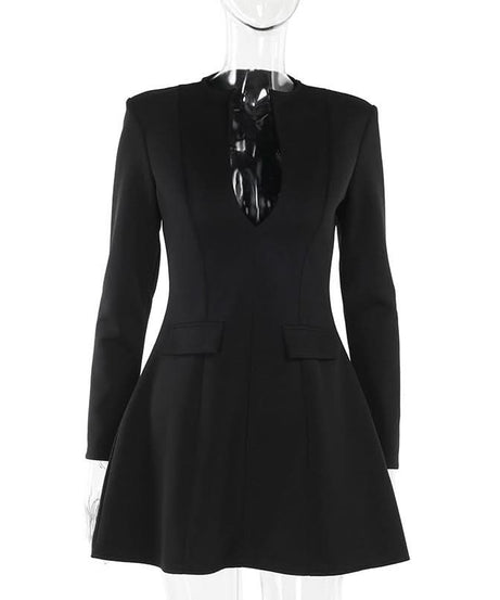 The 'It' Dress for Fall: Black Deep V-Neck Blazer Mini Dress - Chic & Empowering