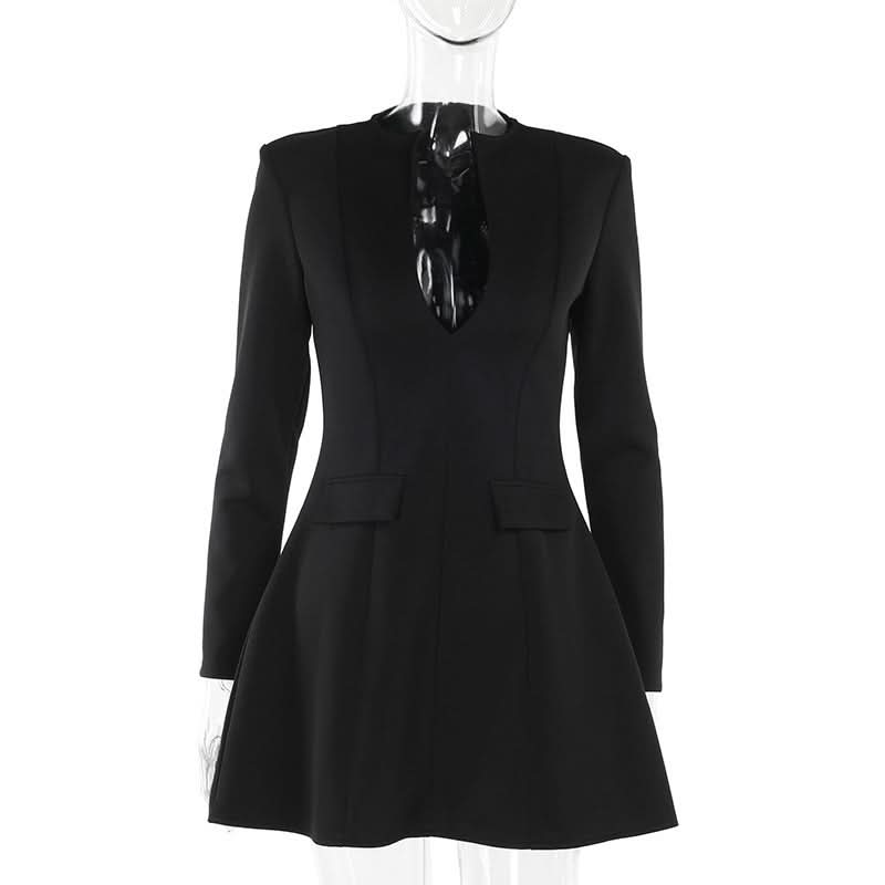 The 'It' Dress for Fall: Black Deep V-Neck Blazer Mini Dress - Chic & Empowering