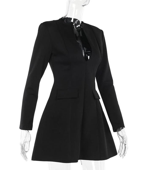 The 'It' Dress for Fall: Black Deep V-Neck Blazer Mini Dress - Chic & Empowering