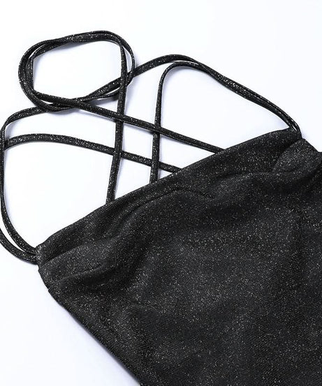 Sparkle & Slay: Shimmering Cowl Neck Mini Dress | Criss-Cross Halter Bodycon for Holiday Parties & NYE