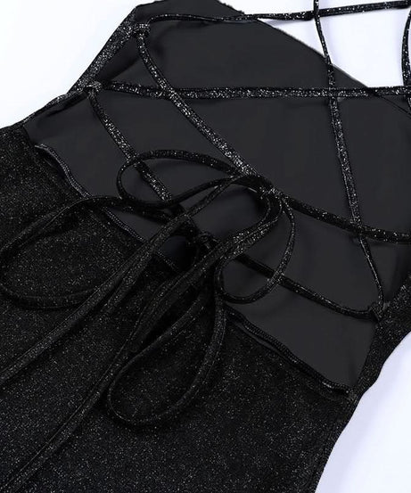 Sparkle & Slay: Shimmering Cowl Neck Mini Dress | Criss-Cross Halter Bodycon for Holiday Parties & NYE