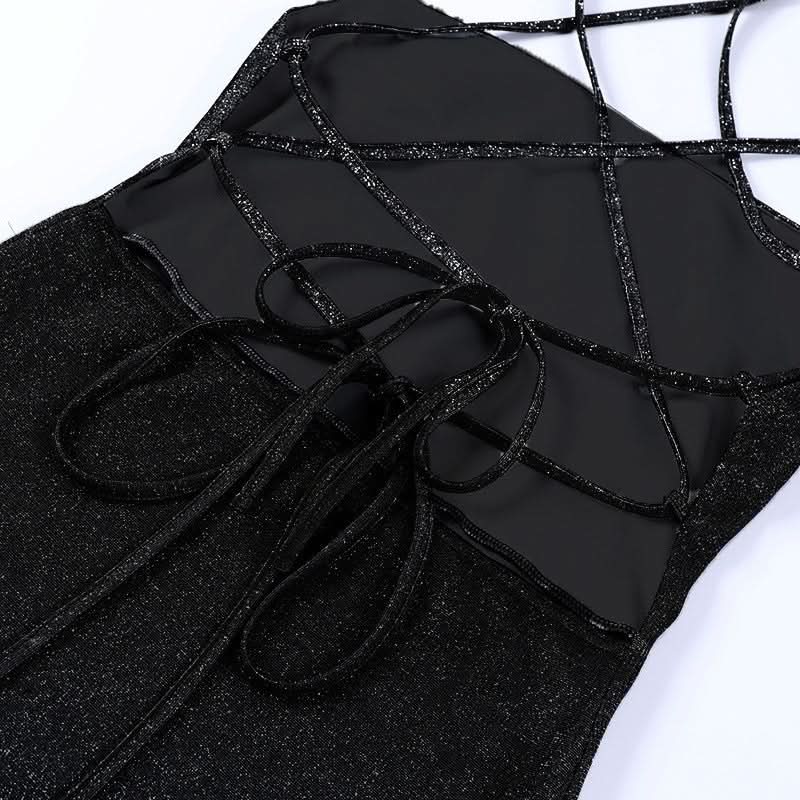 Sparkle & Slay: Shimmering Cowl Neck Mini Dress | Criss-Cross Halter Bodycon for Holiday Parties & NYE