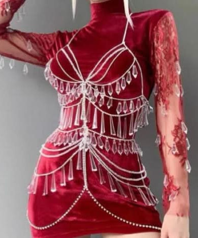 Dazzling Crystal Body Chain Harness - Ultimate Holiday Party & Festival Glam