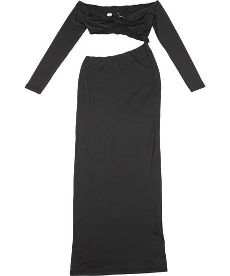 Sultry Black Off-Shoulder Cut-Out Maxi Dress | Fall & Holiday Party Evening Gown
