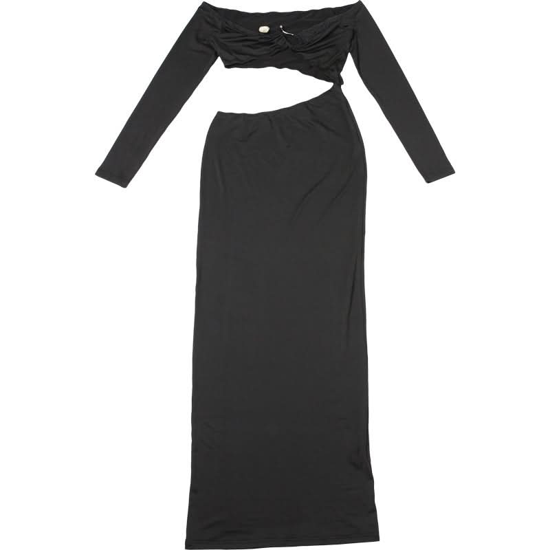 Sultry Black Off-Shoulder Cut-Out Maxi Dress | Fall & Holiday Party Evening Gown