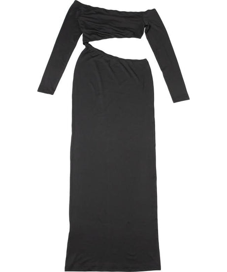 Sultry Black Off-Shoulder Cut-Out Maxi Dress | Fall & Holiday Party Evening Gown
