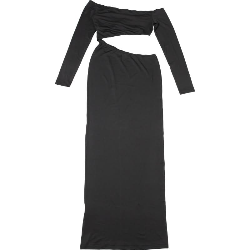 Sultry Black Off-Shoulder Cut-Out Maxi Dress | Fall & Holiday Party Evening Gown