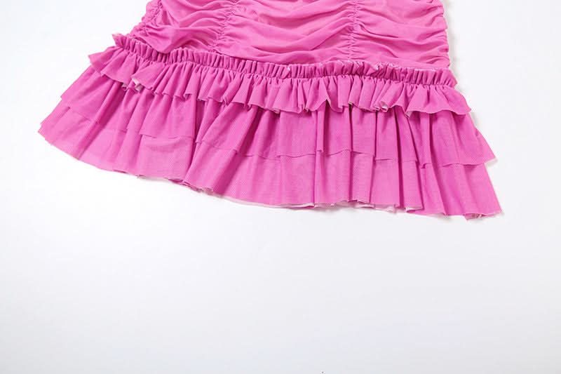 Barbiecore Pink Ombre Ruched Halter Mini Dress with Rhinestone Bow - Y2K Party & Club Ready