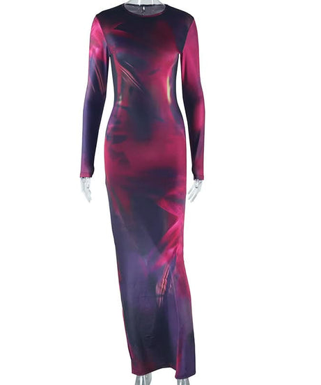 Cosmic Swirl Long Sleeve Maxi Dress - Chic Fall Bodycon Statement