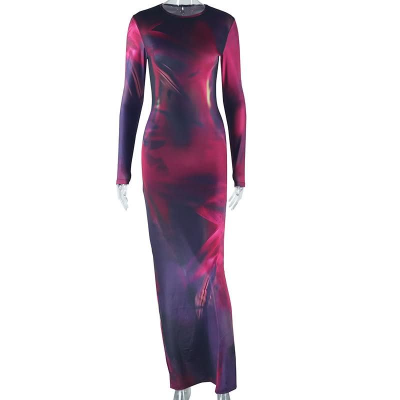 Cosmic Swirl Long Sleeve Maxi Dress - Chic Fall Bodycon Statement