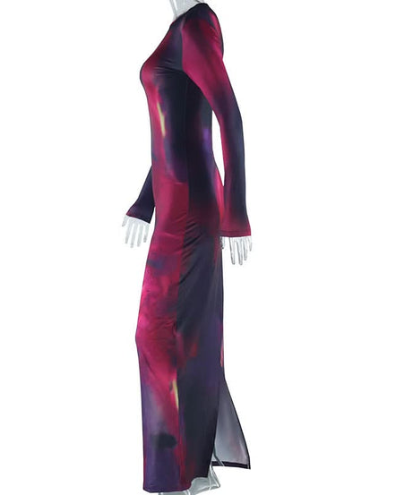 Cosmic Swirl Long Sleeve Maxi Dress - Chic Fall Bodycon Statement