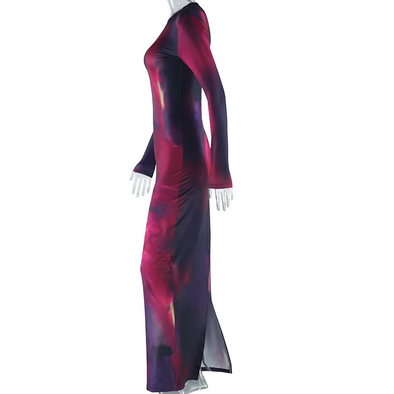Cosmic Swirl Long Sleeve Maxi Dress - Chic Fall Bodycon Statement