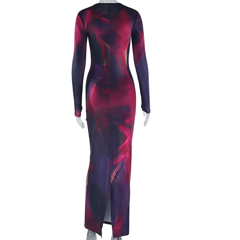 Cosmic Swirl Long Sleeve Maxi Dress - Chic Fall Bodycon Statement