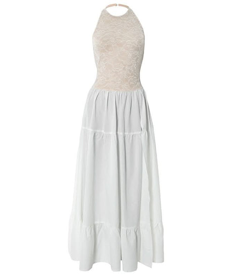 Chic White Lace Halter Maxi Dress - Your Winter Getaway & Bridal Essential