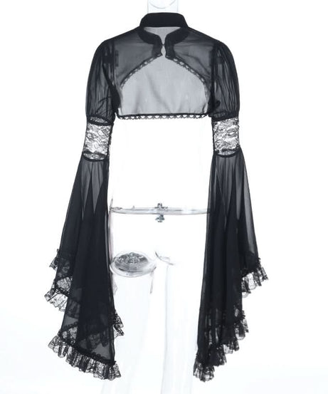 Enchanting Black Sheer Bolero | Dramatic Bell Sleeves & Lace Trim - Perfect for Fall & Halloween