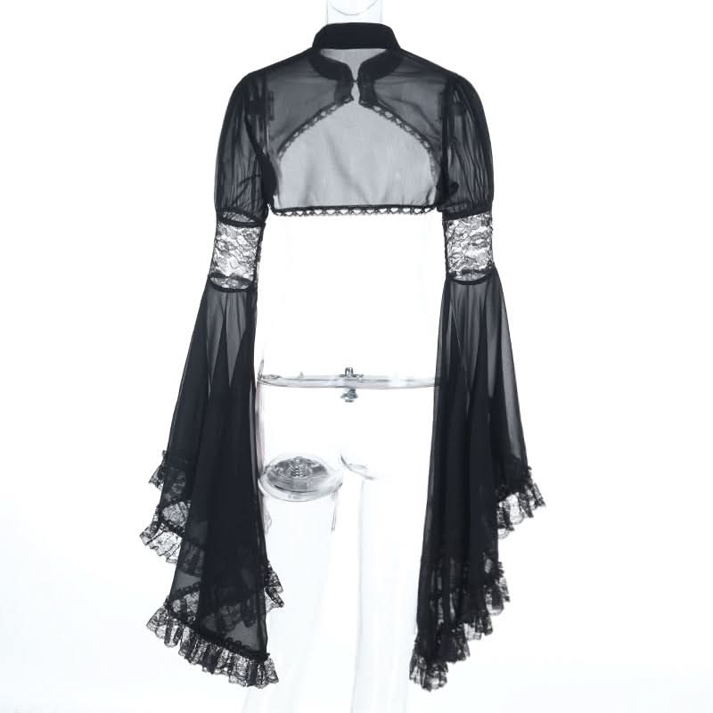 Enchanting Black Sheer Bolero | Dramatic Bell Sleeves & Lace Trim - Perfect for Fall & Halloween