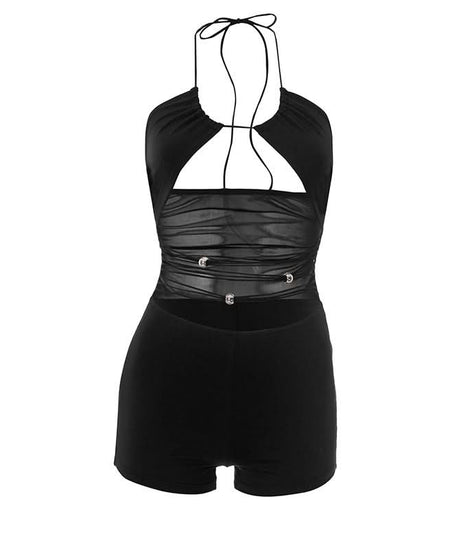 Sultry Black Halter Cutout Romper | Daring Style for Fall Nights & Tropical Escapes