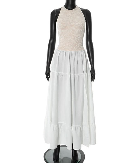 Chic White Lace Halter Maxi Dress - Your Winter Getaway & Bridal Essential